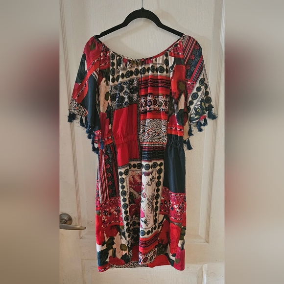 Anthropologie Vanessa Virginia Persian Rose Tassel Dress Size Medium - Picture 4 of 8